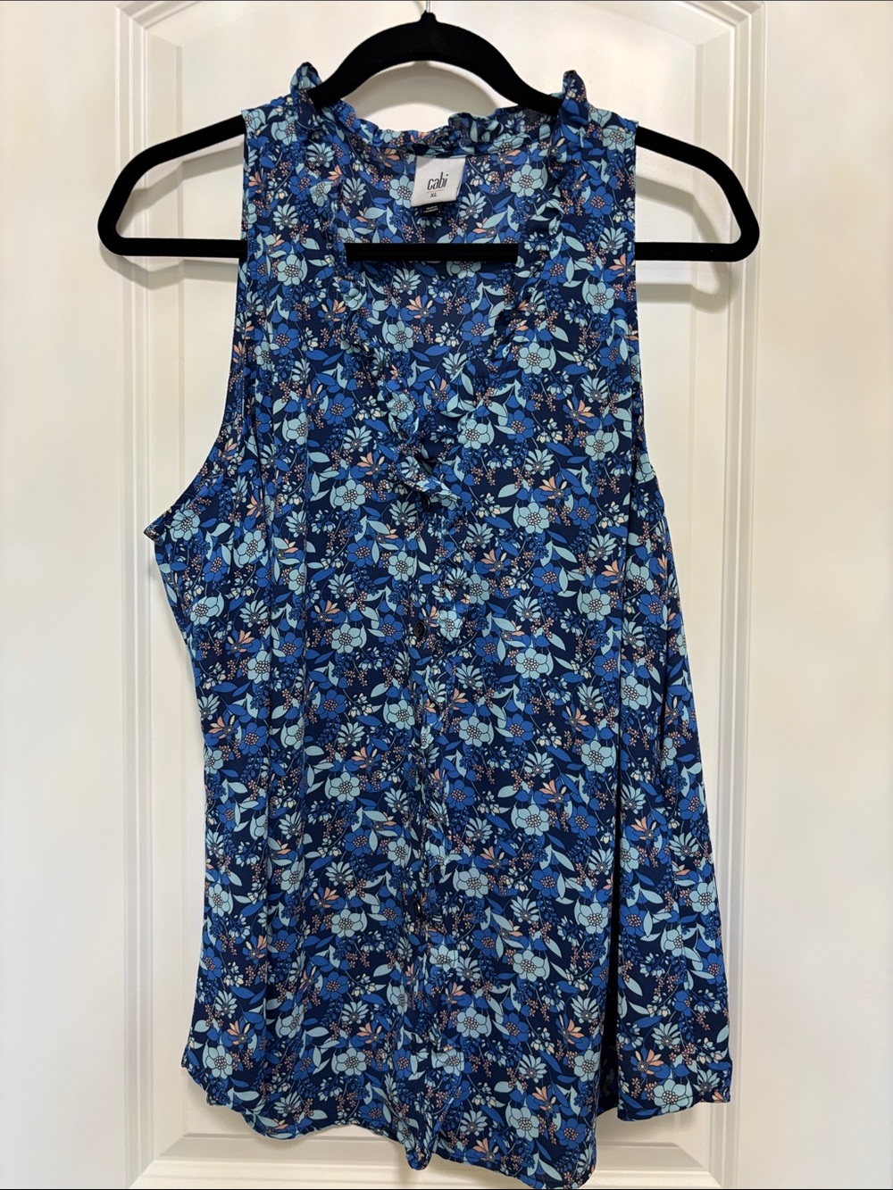 CAbi Take 2. Navy and Light Blue Floral Sleeveless Camisole